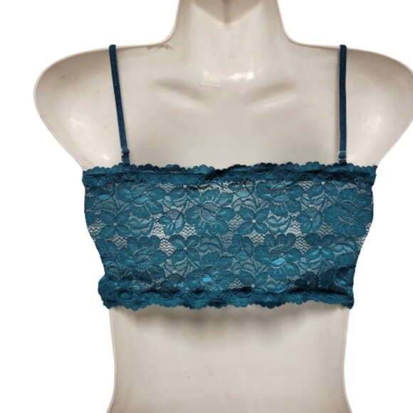 Sexy Blue Bralette Crop Top Lace Bandeau Adjustable Straps Removable Pads - NEW - Picture 3 of 12